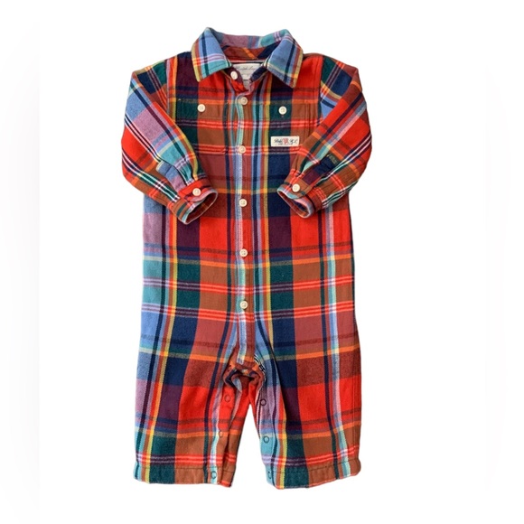 Ralph Lauren boy one piece long sleeve flannel outfit, plaid, 6 months - Picture 4 of 10